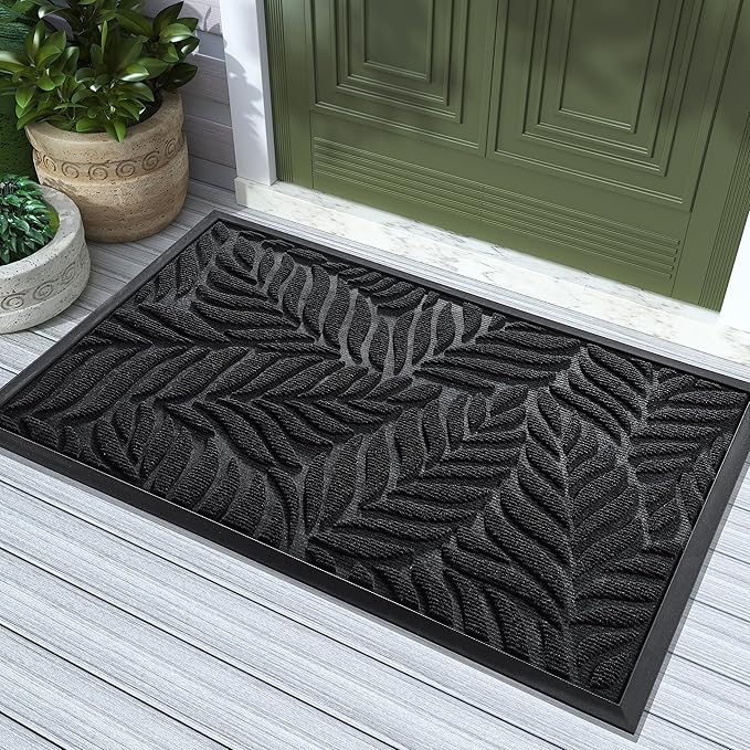 Yimobra Front Door Mat Outdoor Indoor, 29.5x17 All-Season Waterproof Door Mat Outside Entrance, All-Weather Non-Slip Outside Doormat for Garage Patio Entryway, Black
