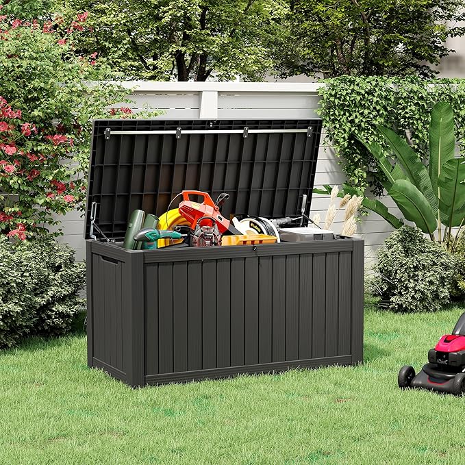 NUNU LAB 180 Gallon Outdoor Storage Box Waterproof, Outside Package Delivery Deck Boxes with Lockable Lid, Backyard Storage Bin For Garden Tools, Patio Cushions, Black
