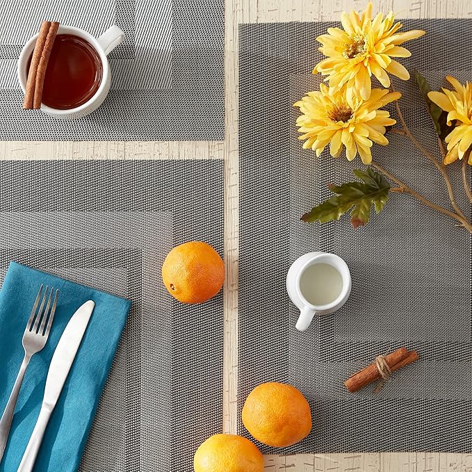 DII PVC Tabletop Collection Woven Indoor/Outdoor, Placemat Set, 13x17.25, Gray, 6 Piece