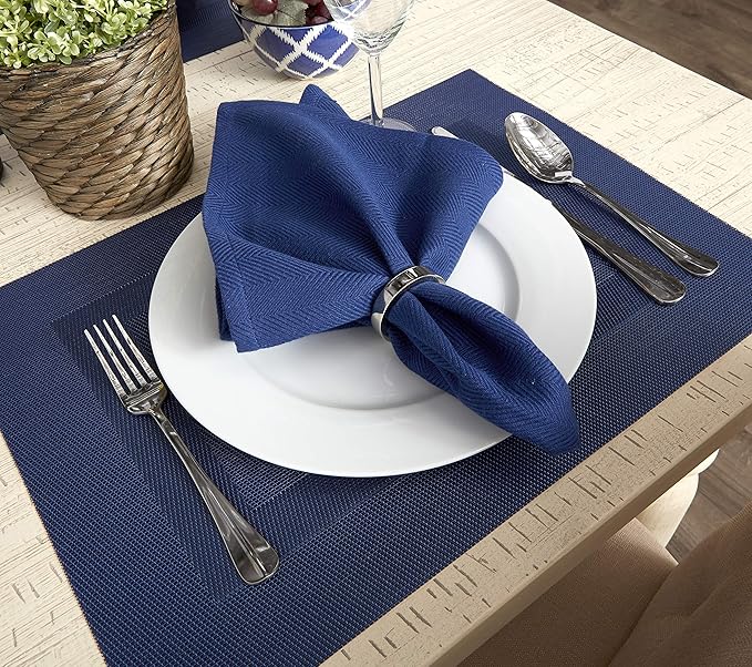 DII PVC Tabletop Collection Woven Indoor/Outdoor, Placemat Set, 13x17.25, Nautical Blue, 6 Piece