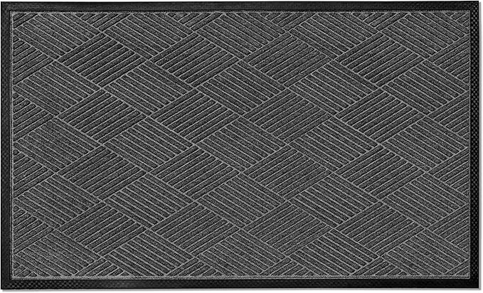 Ecomills Deluxe Diamond Entrance Door Mat, XX-Large Heavy Duty Absorbent Rubber Rug, Charcoal, 4’ X 6’ feet