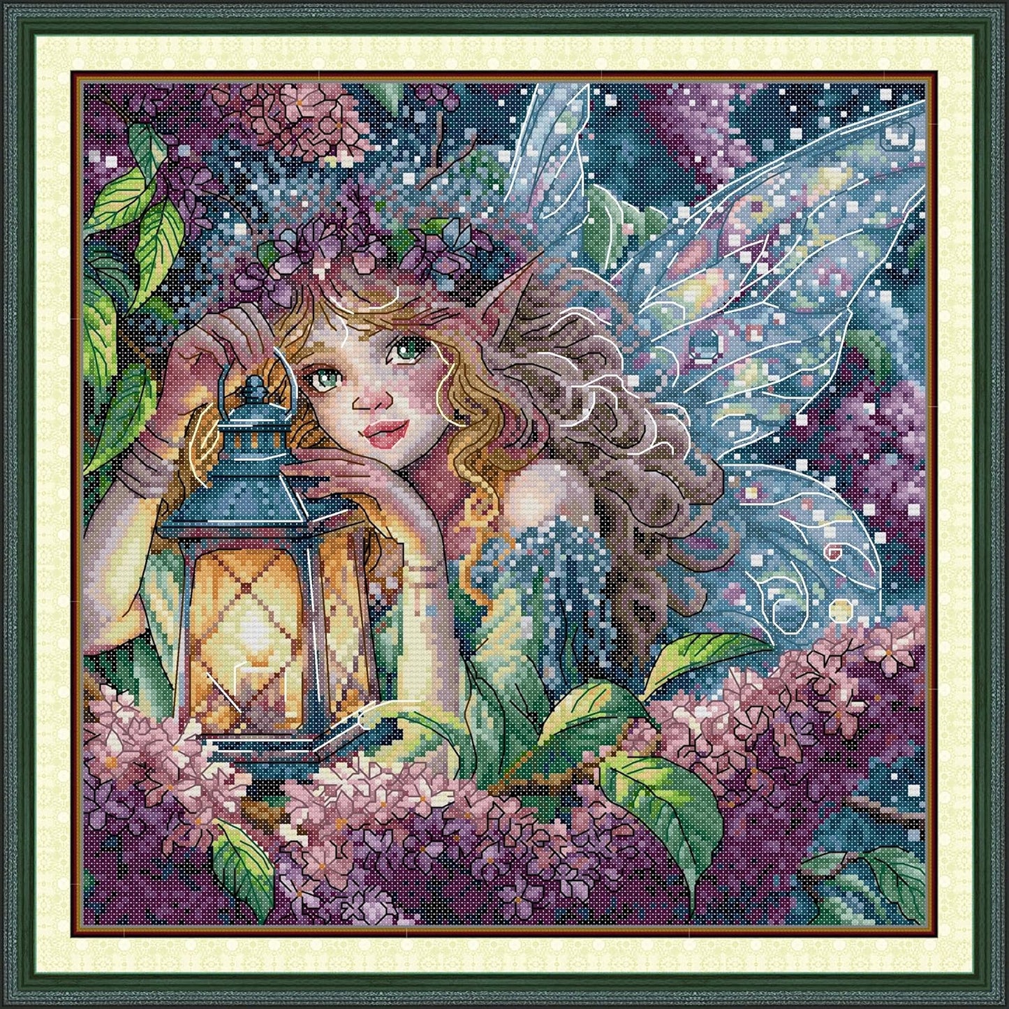 Threadhaven Cross-Stitch Kit 14CT Aida Counted Embroidery Complete Set with Fabric, Threads, Needles & Chart-Premium Beautiful Girls Design for Adults & Beginners- Lilac Spirit 13.4''×13.4''