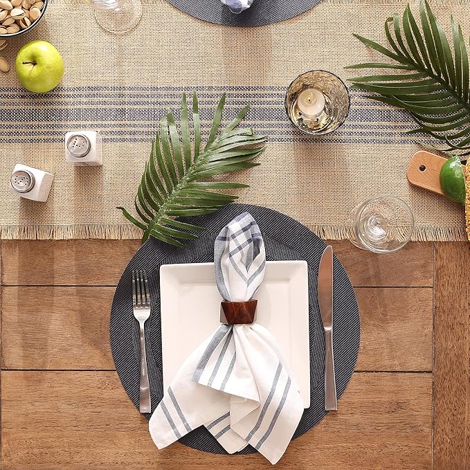DII PVC Tabletop Collection Woven Indoor/Outdoor, Round Placemat Set, 13.75", Stonewash Blue, 6 Piece