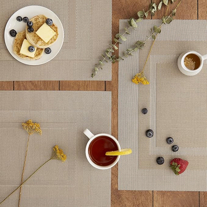 DII PVC Tabletop Collection Woven Indoor/Outdoor, Placemat Set, 13x17.25, Stone, 6 Piece