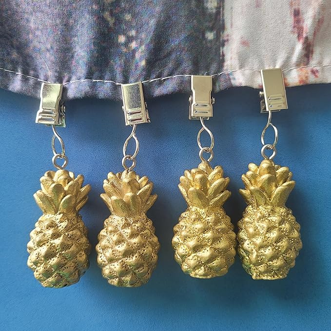 TwoFish Home Set of 4 Golden Pineapple Resin Tablecloth Clamps Golden Pineapple Handicraft Tablecloth Clips Pack of 4