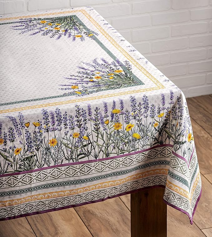 Maison d' Hermine Table Cloth Rectangle Table 100% Cotton 70 x 90 Inches Tablecloth Reusable Decorative for Dining Room, Farmhouse, Home, Party, Festive & Wedding Spring Summer - Fanny Lavender