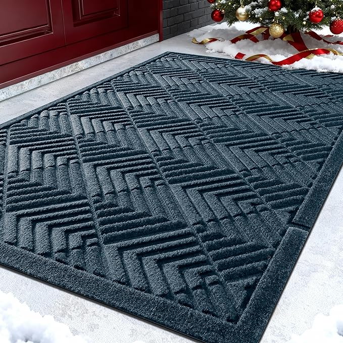 Yimobra Door Mats Outdoor 29.5x17, All-Season Waterproof Outdoor Mats for Front Door Entrance with Drainage Holes, Heavy Duty Non-Slip Doormat for Garage Patio Entryway Indoor, Blue