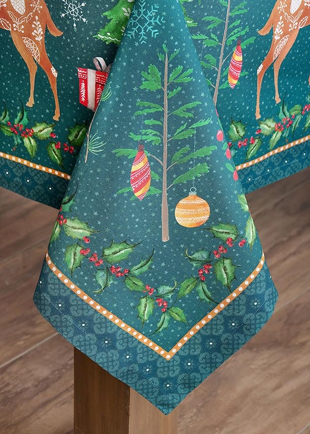 Maison d' Hermine Table Cloth Rectangle Table 100% Cotton 60 x 120 Inches Fall Tablecloth Reusable Everyday Use for Thanksgiving Christmas Decorations Dining Farmhouse Party (Hygge Christmas)