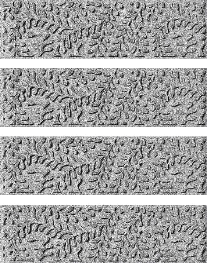 Bungalow Flooring Waterhog Stair Treads (Set of 4) – 8 1/2 x 30 Inches, Durable,Water-Trapping, Indoor/Outdoor Floor Covering, Boxwood Collection – Made in USA, Medium Grey