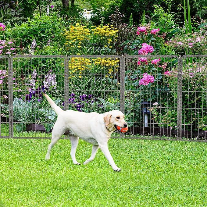 FXW Garden Fence Outdoor for The Yard – 40in(H) x 36.4ft(L) Heavy Duty Metal Animal Barrier for Dog and Rabbit, Decorative Dog Fence, 16 Panels, Silver