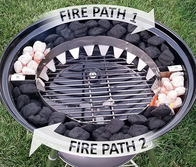 BBQitALL Charcoal Basket, Charcoal Ring, for Two Zone or Indirect Cooking with Briquettes, Lump, Great Gift. Made in The USA! Fits Weber Kettle Grills 22", 18", 14"