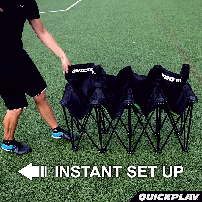 QUICKPLAY PRO Portable Folding Bench – Available in 4, 6, and 9 Seats & 6-Seat Shelter | Heavy-Duty, Fast Set-Up Seating for Sports, Camping, and Outdoor Activities