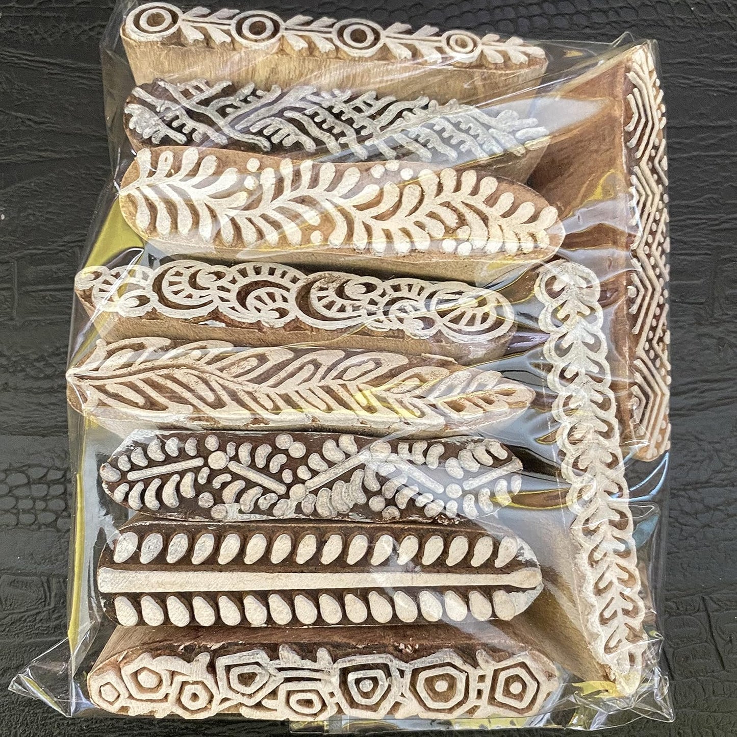 AnNafi® Mehendi Print Blocks| Border Pattern Wooden Stamps (Set of 10)| Fabric Wooden Stamps Border Pattern Printing Blocks| Designer Craft for Mehandi Textile Pottery Saree Border Canvas Painting |