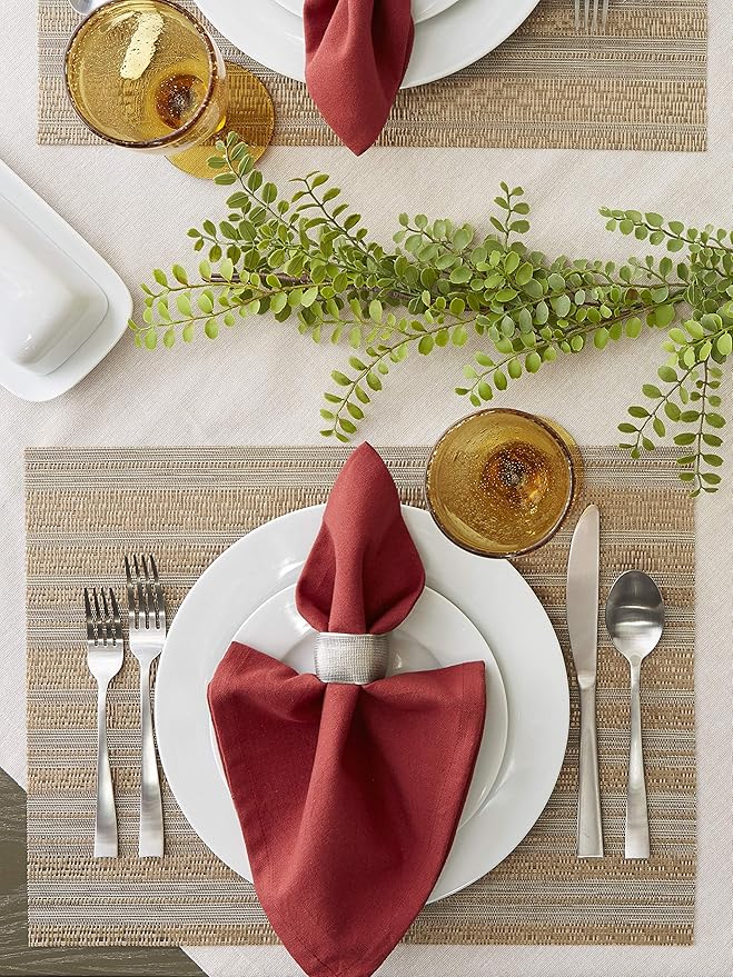 DII PVC Tabletop Collection Woven Indoor/Outdoor, Placemat Set, 13x17.25, Gold, 6 Piece