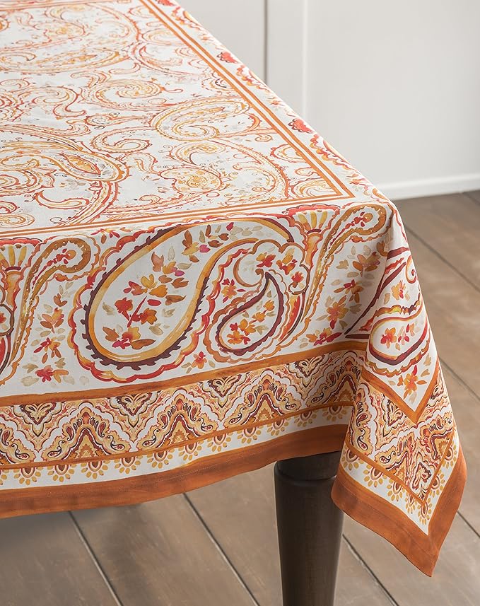 Maison d' Hermine Table Cloth Rectangle Table 100% Cotton 70 x 120 Inches Fall Tablecloth Reusable Everyday Use for Thanksgiving Christmas Decorations Dining Farmhouse Party (Palatial Paisley)