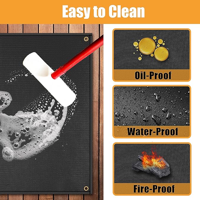 Grill Mats for Outdoor Grills - Fireproof Fire Pit Mat for Outdoor Deck Protector for Fire Pit, Gas, Charcoal Grills, Oil-proof and Waterproof Accessories Compatible with Solo Stove, 48 x 36 in