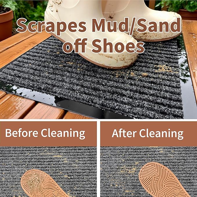 Front Door Mat Outdoor, Non-Slip and Heavy Duty Welcome Mat, Low Profile Easy Clean Indoor Outdoor Doormat for Patio Entryway with Durable PVC Backing. (Dark Grey 36"x24")