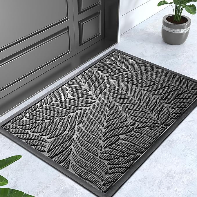 Yimobra Front Door Mat Outdoor Indoor, 29.5x17 All-Season Waterproof Door Mat Outside Entrance, All-Weather Non-Slip Outside Doormat for Garage Patio Entryway, Grey