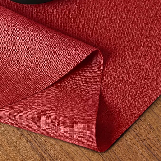 D'Moksha Homes Linen Bright Red Table Runner 84 Inches Long - 100% Pure Linen 14 x 84 Inch Table Runner for Dining, Valentines, Holiday - Machine Washable