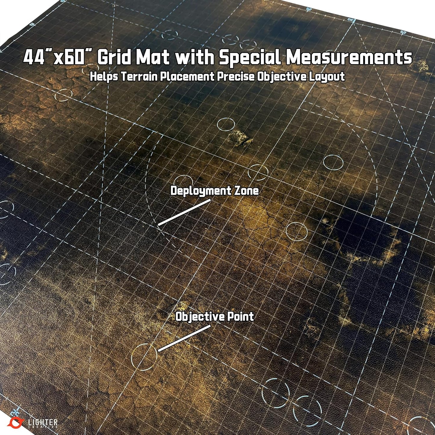 44'' x 60'' Battle Mat Gridded War-Gaming Mat for WH40K - Made of Synthetic Leather, 1.1mm Thickness (Doomsday Barrens)