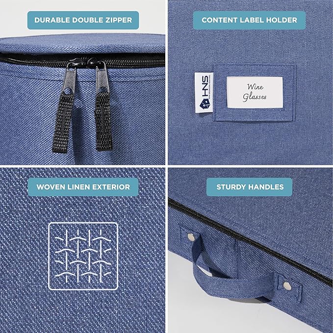 China Storage Hard Shell Containers 8-Piece Set Moving Boxes for Dinnerware, Glasses, Plates, Mugs and Saucers Sturdy Dish Organizer with Dividers for Seasonal Storage - Service for 12 - Denim Blue