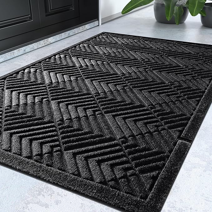 Yimobra Door Mats Outdoor 29.5x17, All-Season Waterproof Outdoor Mats for Front Door Entrance with Drainage Holes, Heavy Duty Non-Slip Doormat for Garage Patio Entryway Indoor, Black Square
