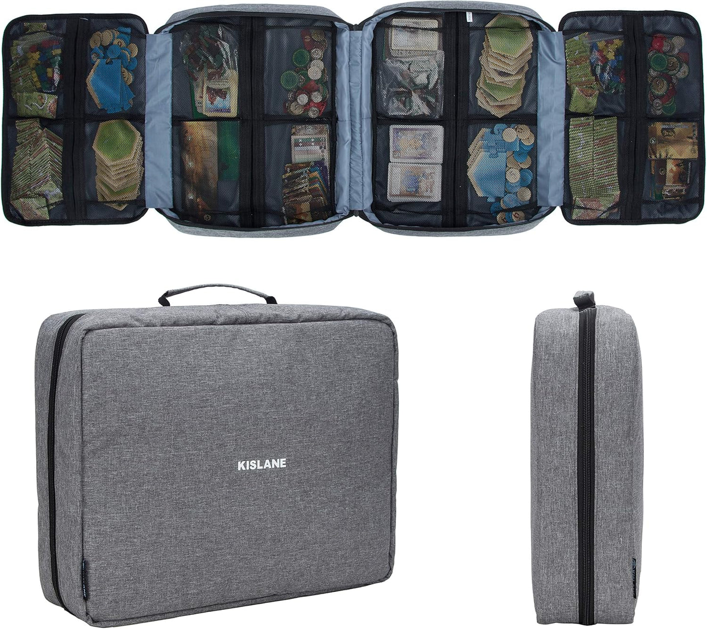 KISLANE Board Game Carrying Case with 18 Pockets for Board Games, Pieces, Tokens, Cards and More, Expandable Board Game Storage Solution for Travel, Party, Gathering