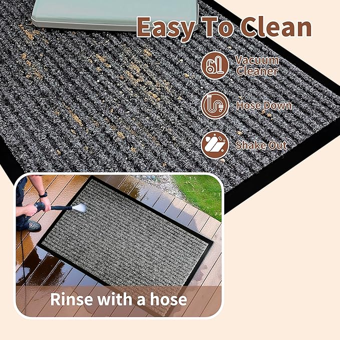 Front Door Mat Outdoor, Non-Slip and Heavy Duty Welcome Mat, Low Profile Easy Clean Indoor Outdoor Doormat for Patio Entryway with Durable PVC Backing. (Dark Grey 29.5"x17")