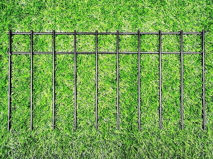 Adavin Small or Medium Animal Barrier Fence 10 Pack 20 in(L) X 10 in(H) Underground Decorative Garden Fencing, Dog Rabbits Fences Black Metal Fence Panel Ground Stakes for Outdoor Patio. Total 17 Ft