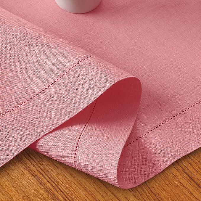 D'Moksha Homes Linen Dusty Pink Table Runner 48 Inches - Classic Hemstitch, 100% Pure Linen Coffee Table Runner 14 x 48 Inch Ideal for Dresser Tables, Valentines, Spring, Easter