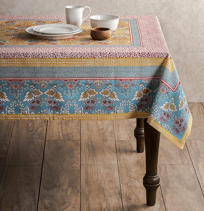 Maison d' Hermine Table Cloth Rectangle Table 100% Cotton 70 x 120 Inches Tablecloth Reusable Decorative Everyday Use for Dining Room, Farmhouse, Home Party, Festive & Wedding Spring Summer - Marquise