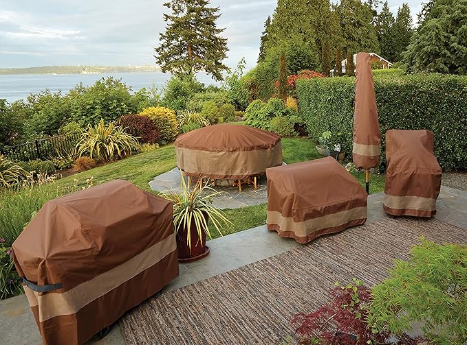 DUCKCOVERS Ultimate Waterproof Rectangular/Oval Patio Table with Chairs Cover, 125 Inch