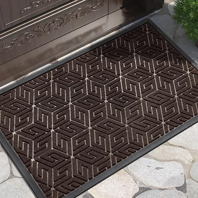 Yimobra Doormat Outdoor Entrance 29.5x17, All-Weather Waterproof Outdoor Mats for Front Door, Non Slip Welcome Door Mat for Patio Proch Outside Entryway Indoor, Brown
