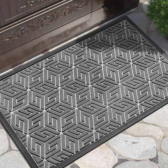 Yimobra Doormat Outdoor Entrance 29.5x17, All-Weather Waterproof Outdoor Mats for Front Door, Non Slip Welcome Door Mat for Patio Proch Outside Entryway Indoor, Gray