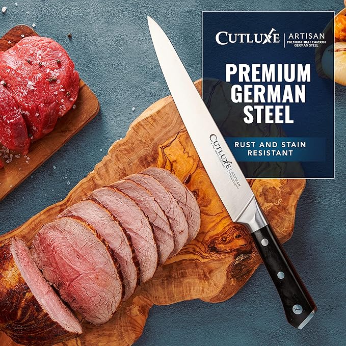 Cutluxe Turkey Carving Knife Set – Carving Fork & Knife for Meat, BBQ, Brisket – Razor Sharp Premium German Steel Full Tang, Ergonomic Handle, Grilling Gifts for Men – Artisan Series