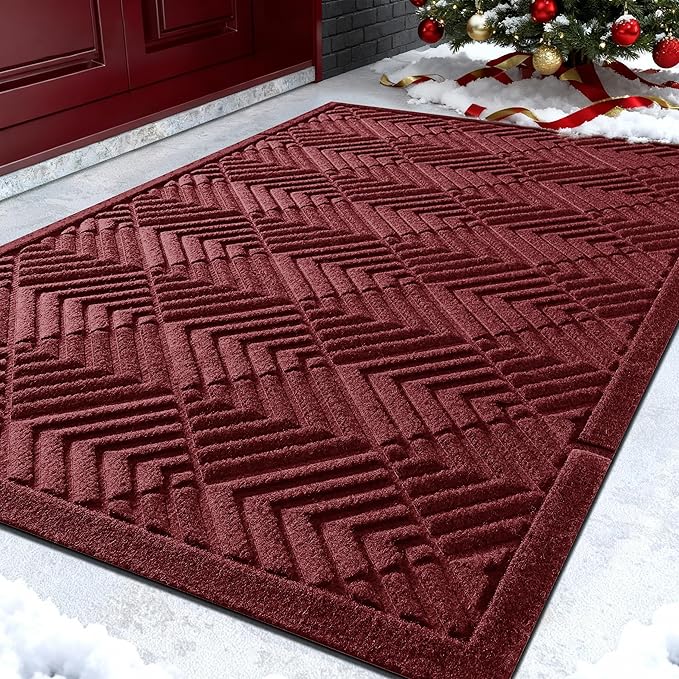 Yimobra Door Mats Outdoor 29.5x17, All-Season Waterproof Outdoor Mats for Front Door Entrance with Drainage Holes, Heavy Duty Non-Slip Doormat for Garage Patio Entryway Indoor, Red