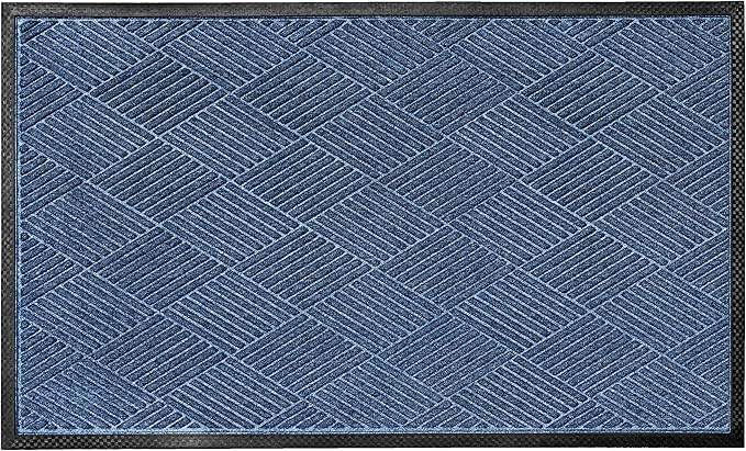 Ecomills Deluxe Diamond Entrance Door Mat, X-Large Heavy Duty Absorbent Rubber Rug, Blue, 3’ X 5’ feet